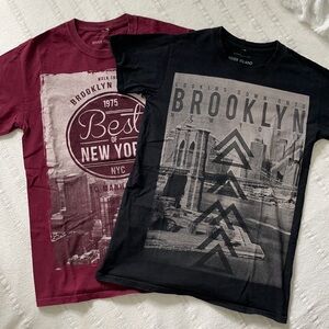 Set of 2 River Island NYC Cotton Graphic T-Shirts - Black and Maroon